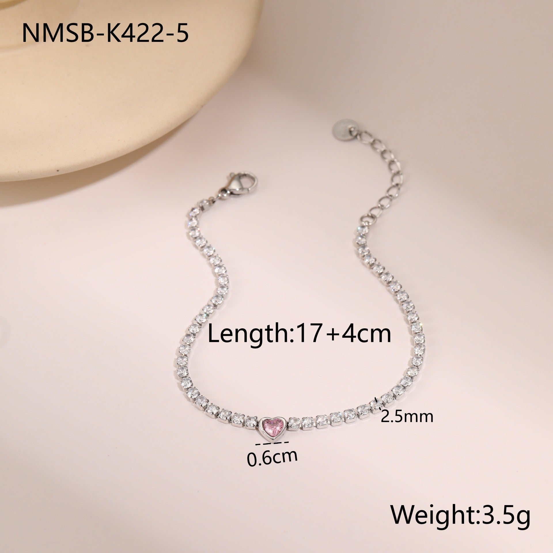 Pulsera de corazón de cristal