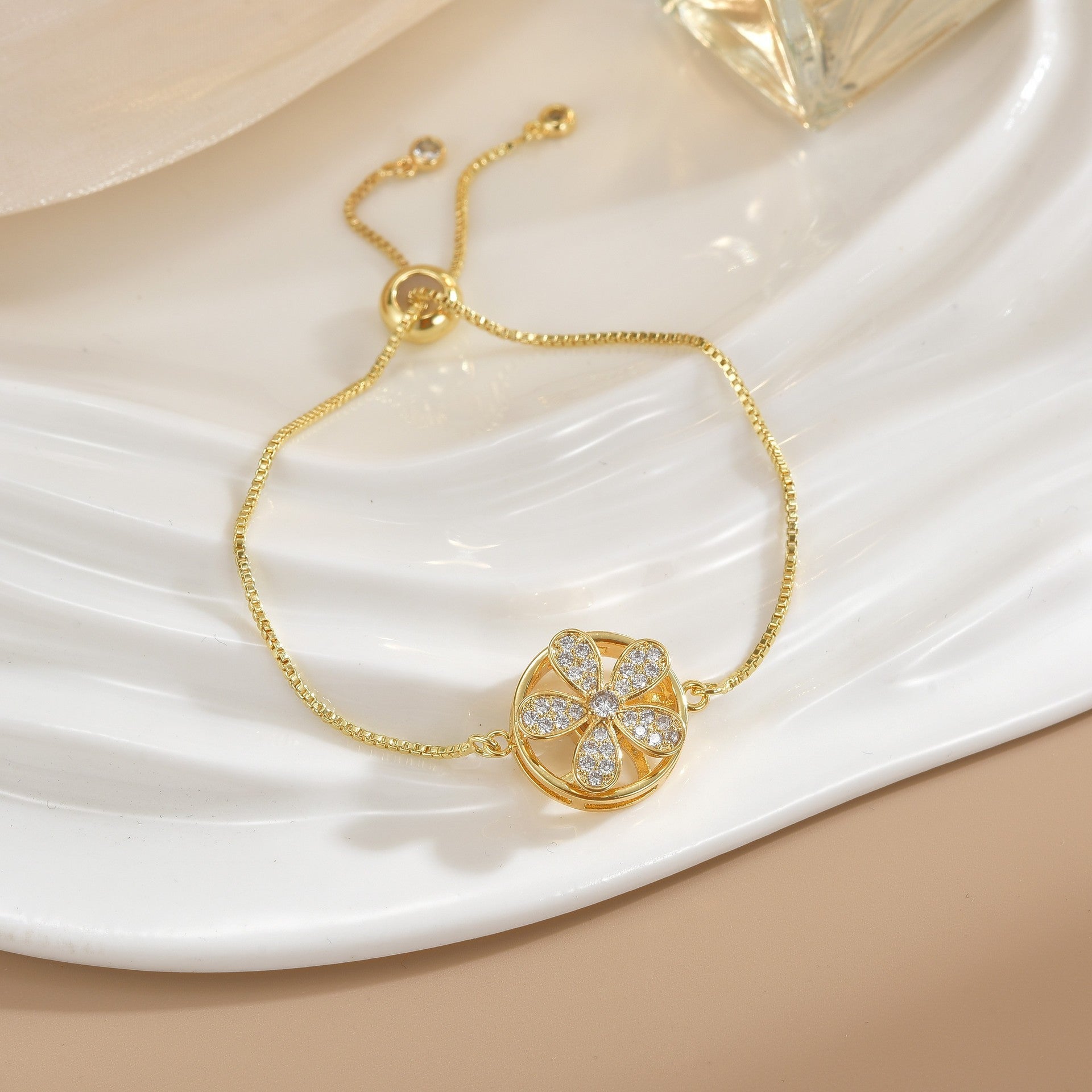 Flower Bracelet with Cubic Zirconia