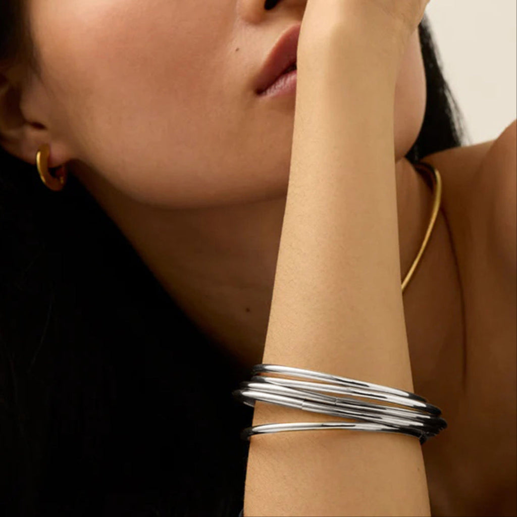 Set of 5 Simple Stainless Steel Bracelets