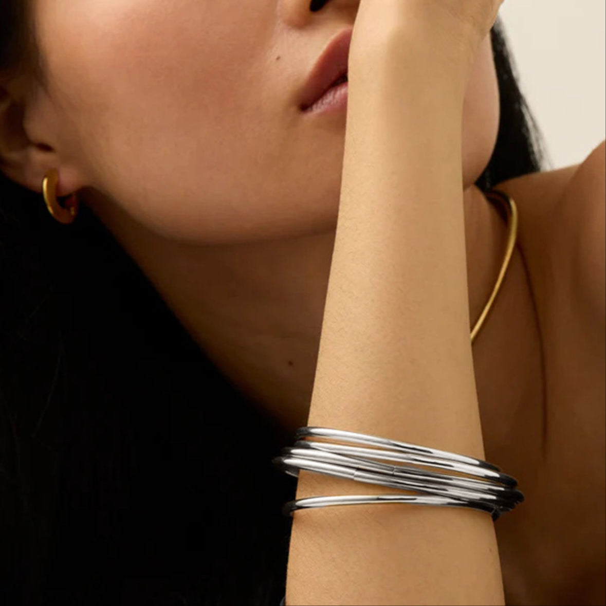 Conjunto de 5 Pulseiras Simples em Aço Inoxidável