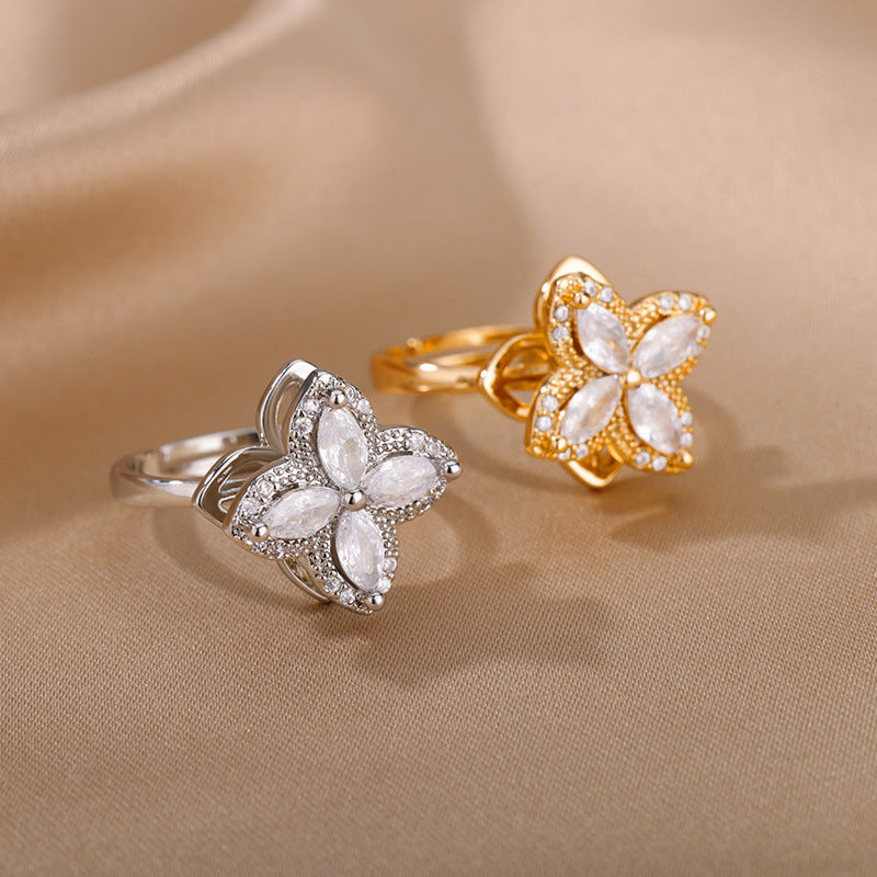 Anel Flower Rotativo com Zircónia