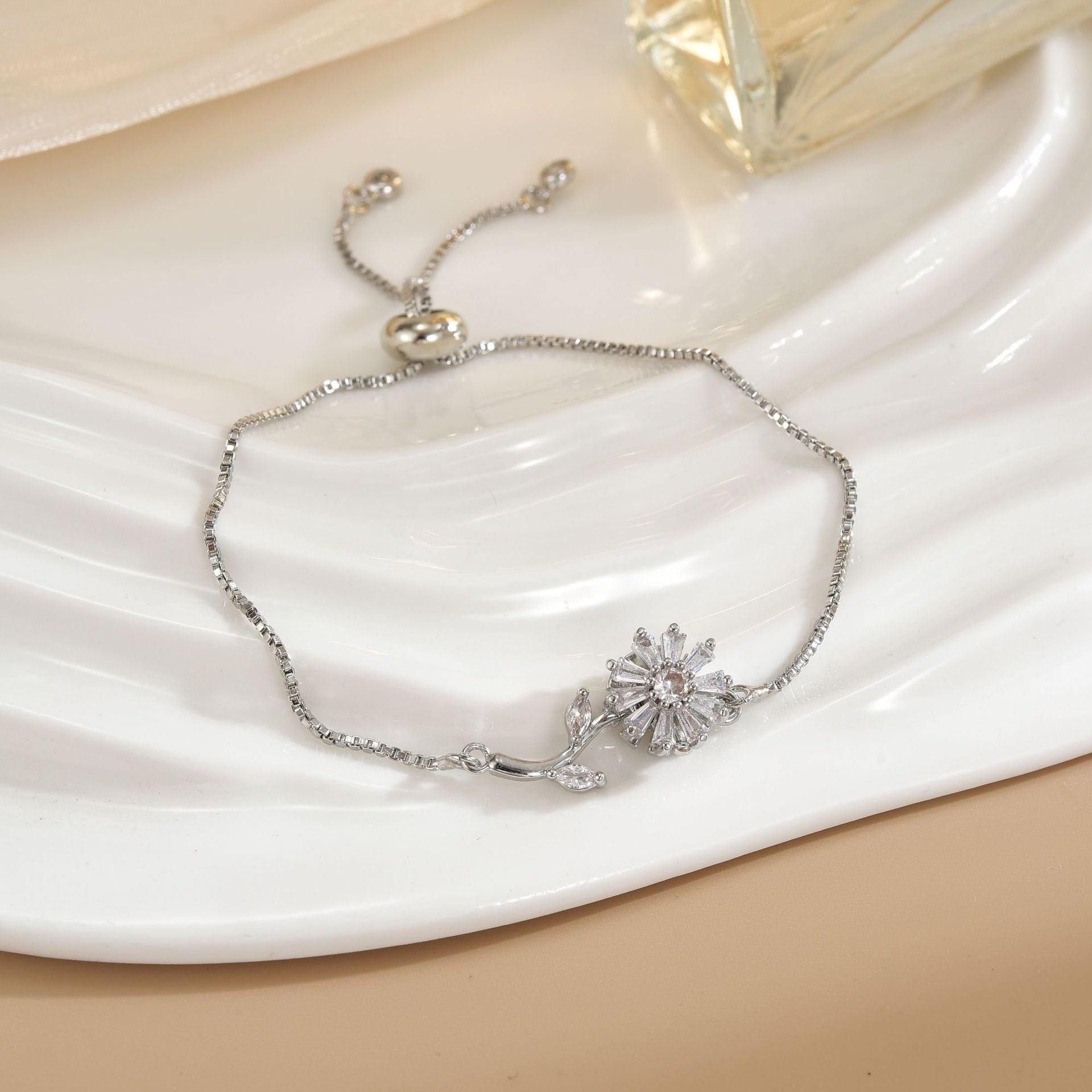 Flower Bracelet with Cubic Zirconia