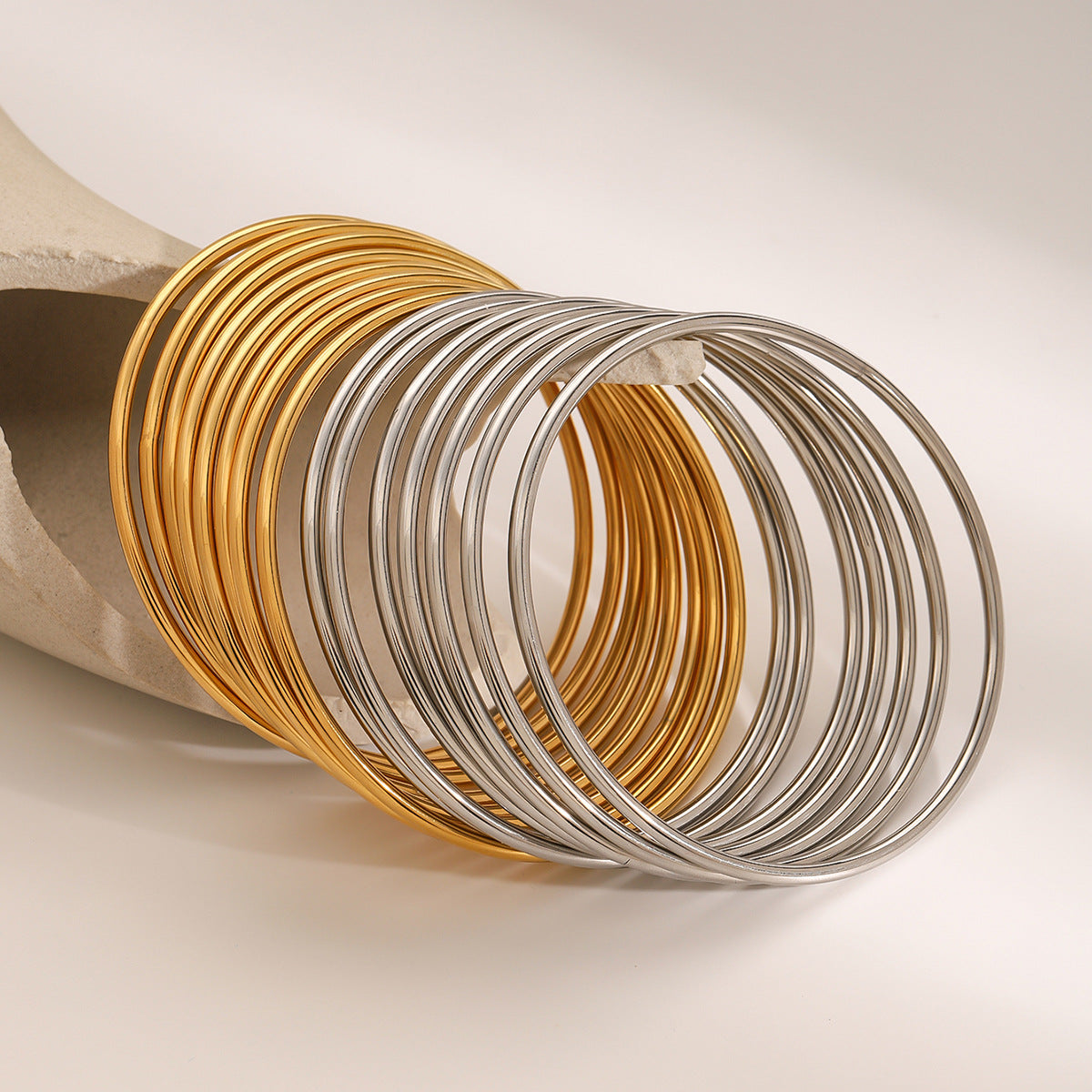 Set of 5 Simple Stainless Steel Bracelets