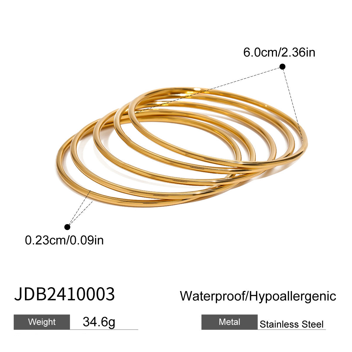 Conjunto de 5 Pulseiras Simples em Aço Inoxidável