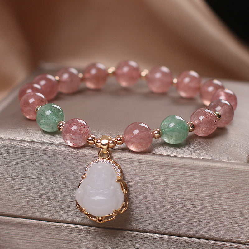 Buddhist bracelet with strawberry quartz.
