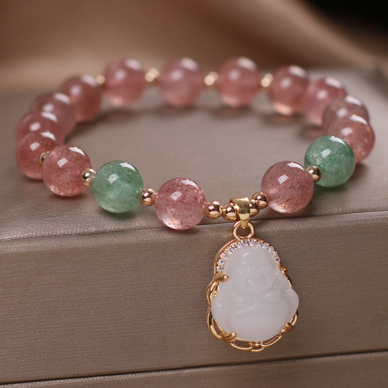 Buddhist bracelet with strawberry quartz.