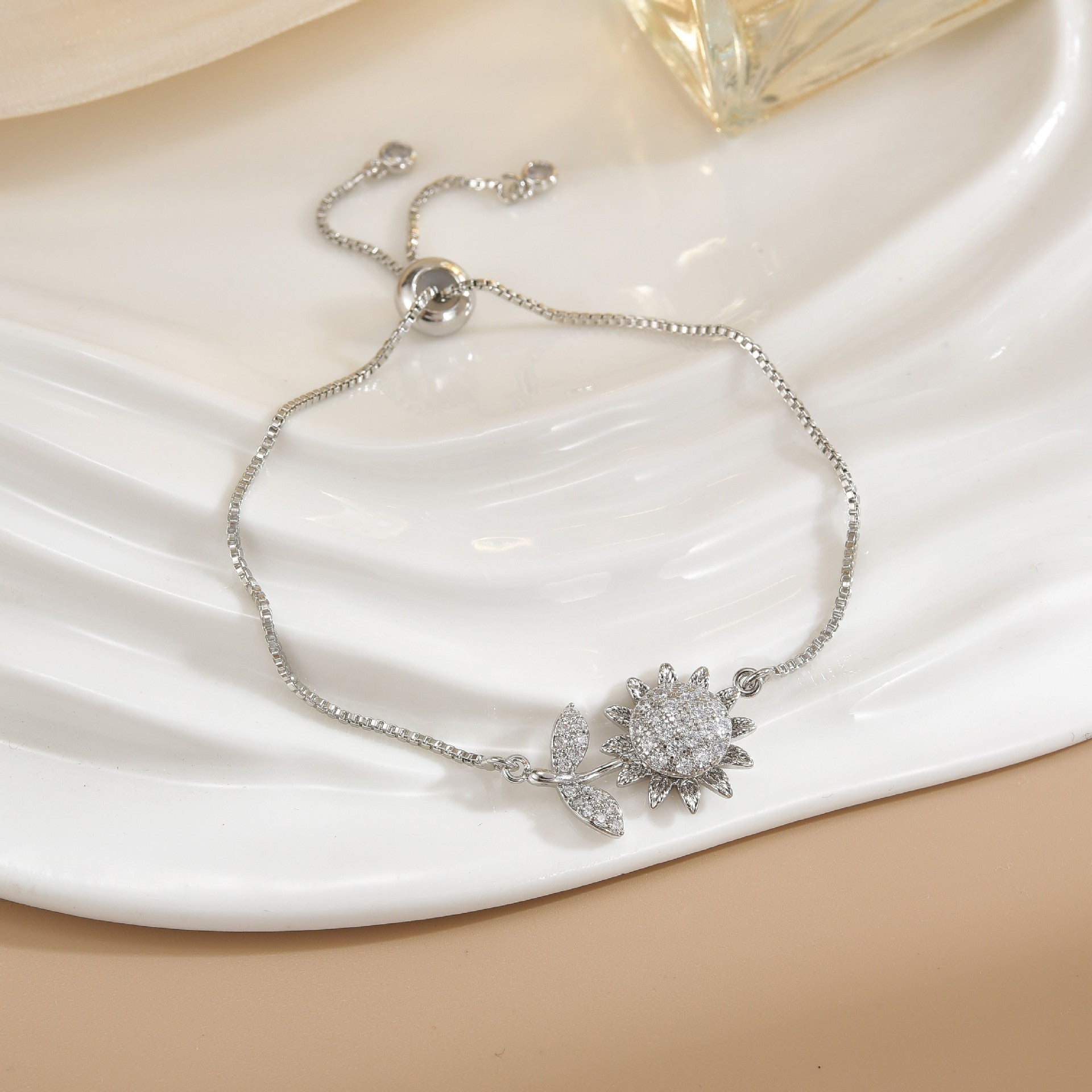 Flower Bracelet with Cubic Zirconia