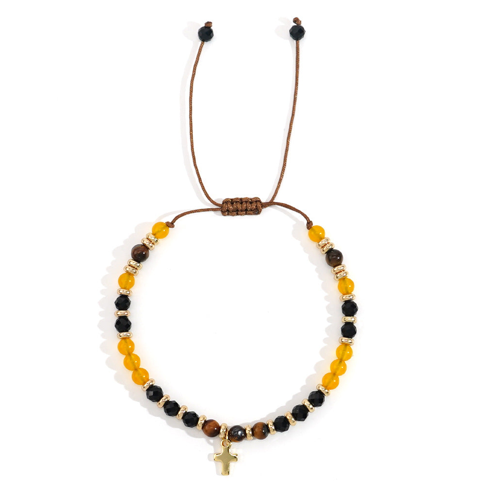 Pulseira com Cruz em Pedra Natural