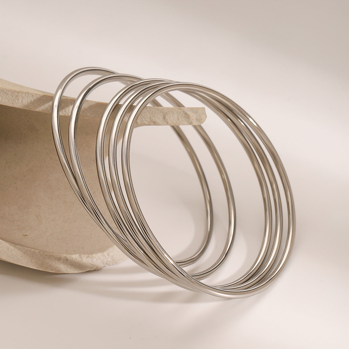 Set of 5 Simple Stainless Steel Bracelets