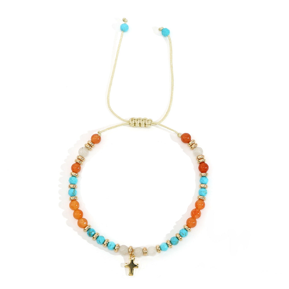 Pulseira com Cruz em Pedra Natural