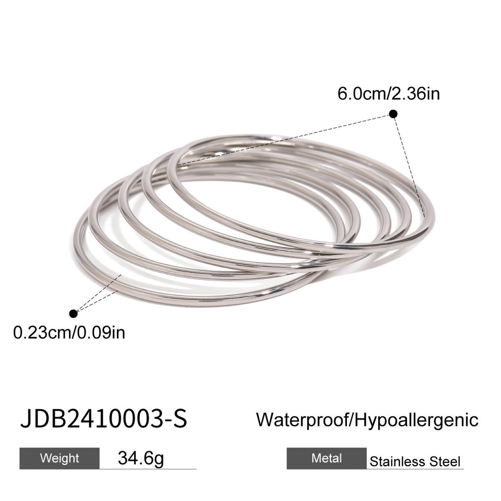 Set of 5 Simple Stainless Steel Bracelets