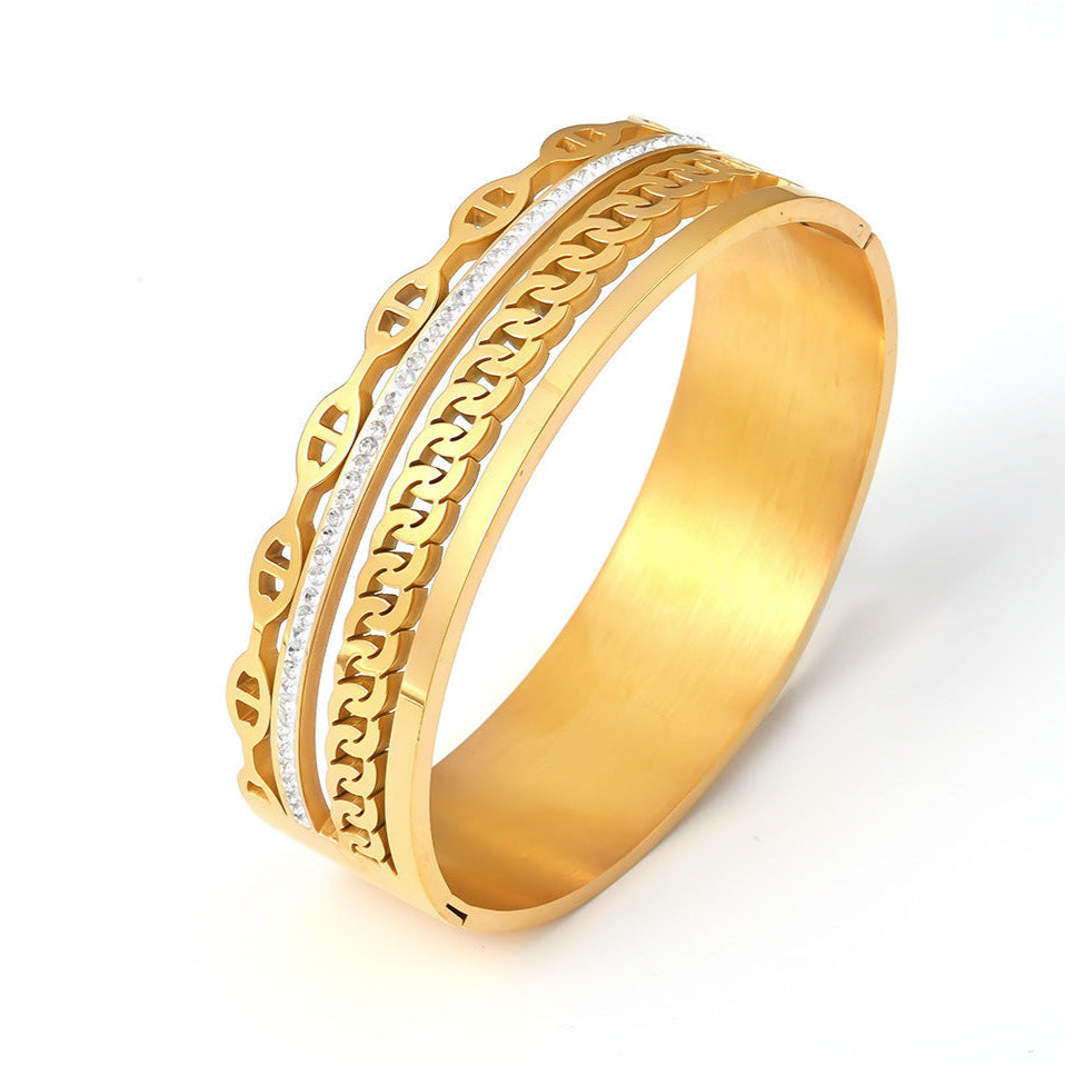 Pulseira em Aço Titânio com Fivela de Strass