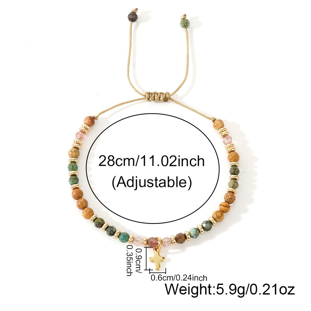 Pulseira com Cruz em Pedra Natural