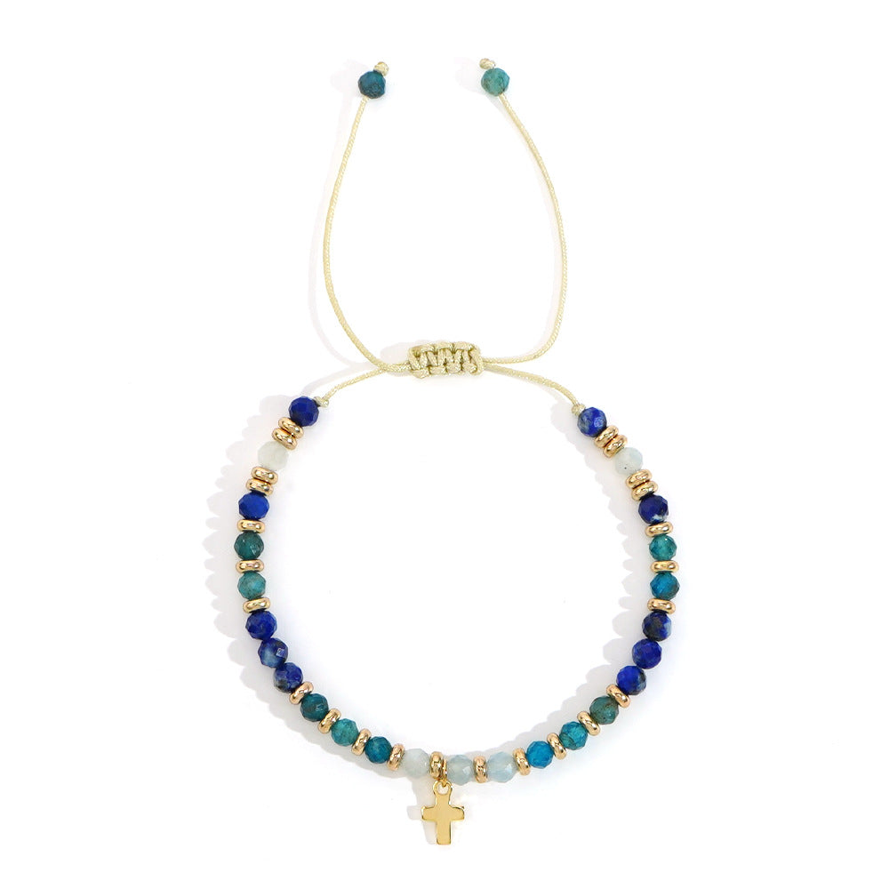 Pulseira com Cruz em Pedra Natural