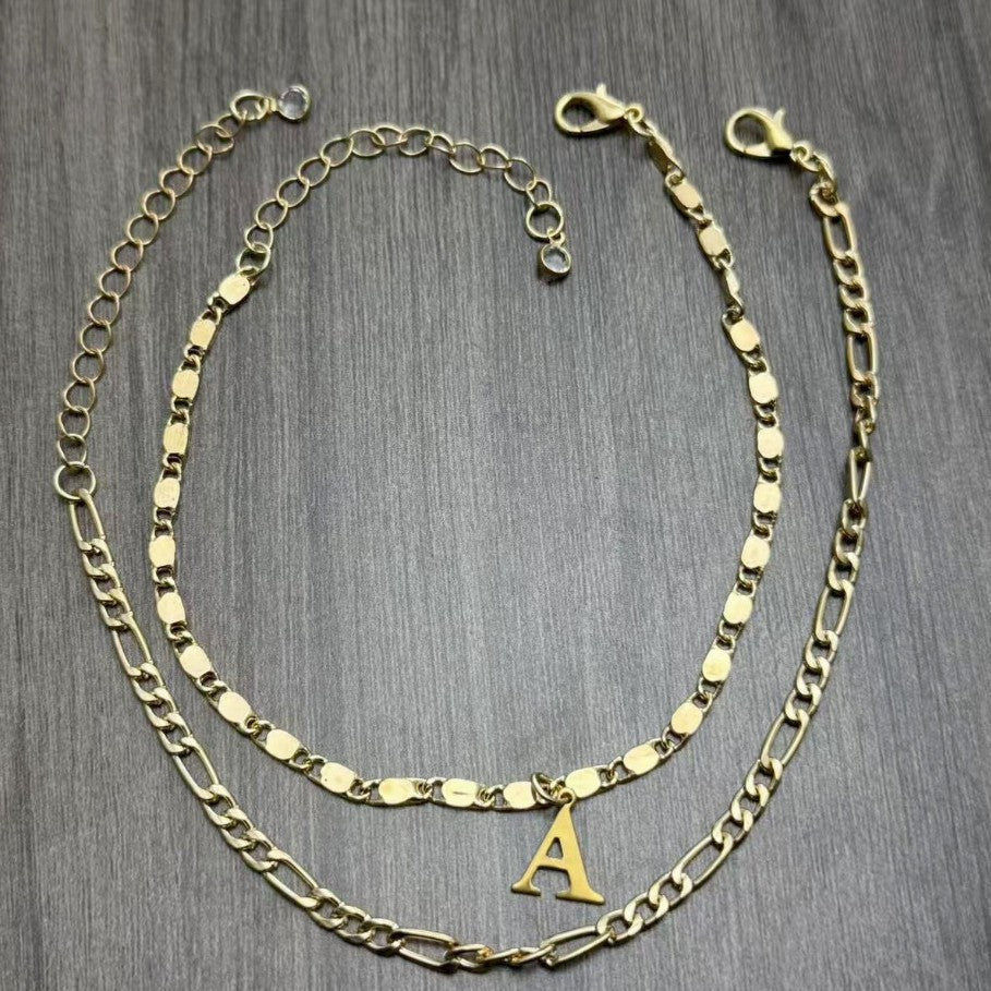 Tornozeleira com Inicial Personalizada - Corrente Dupla Dourada