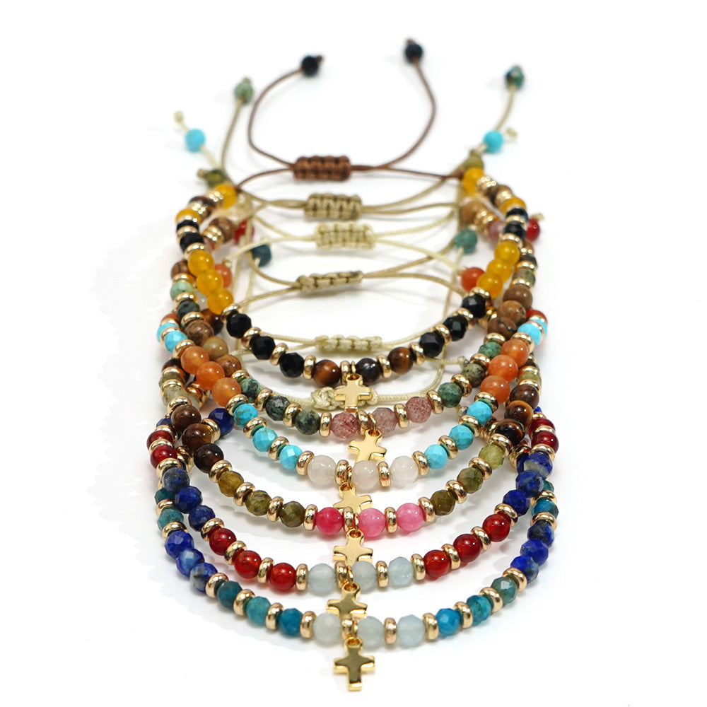 Pulseira com Cruz em Pedra Natural