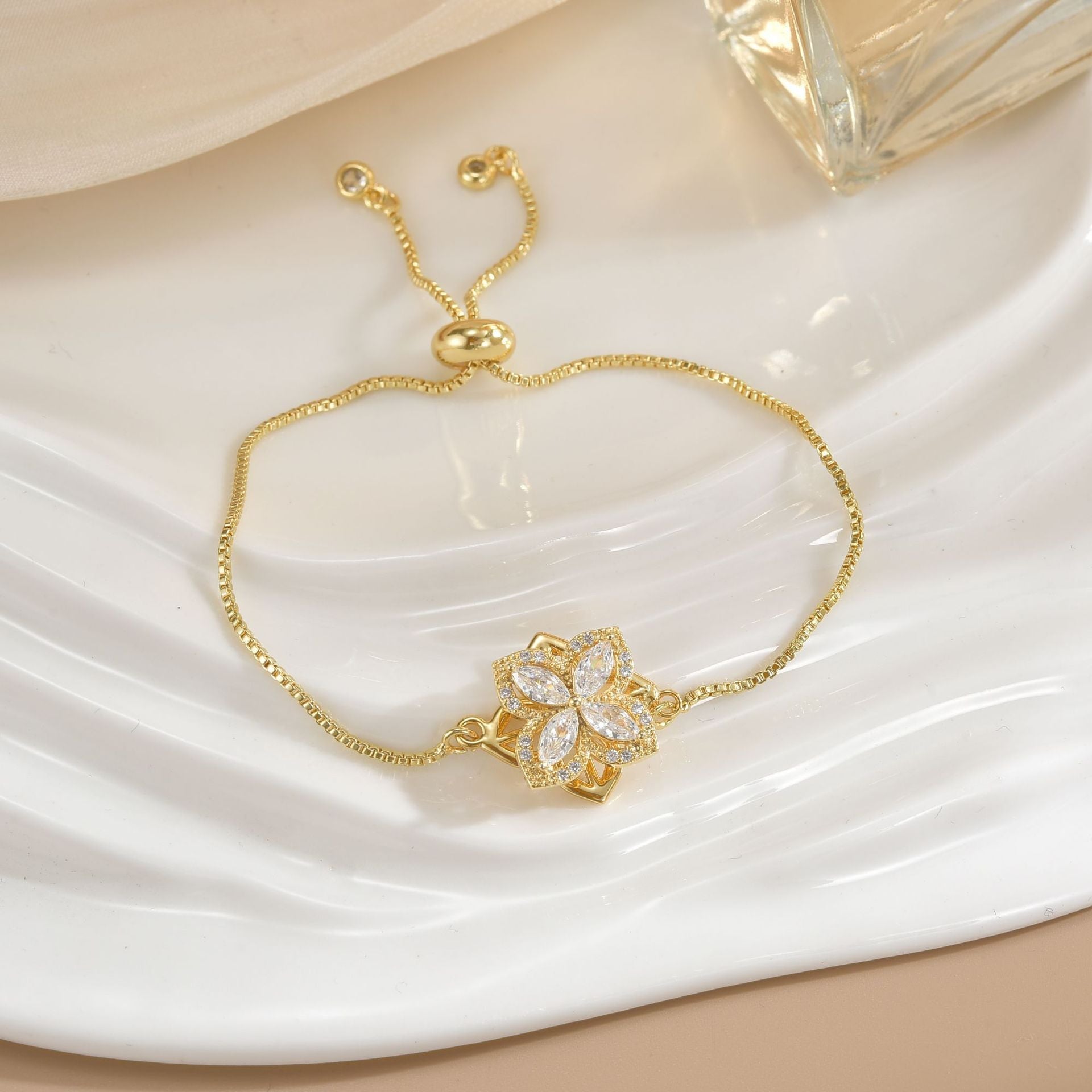 Flower Bracelet with Cubic Zirconia
