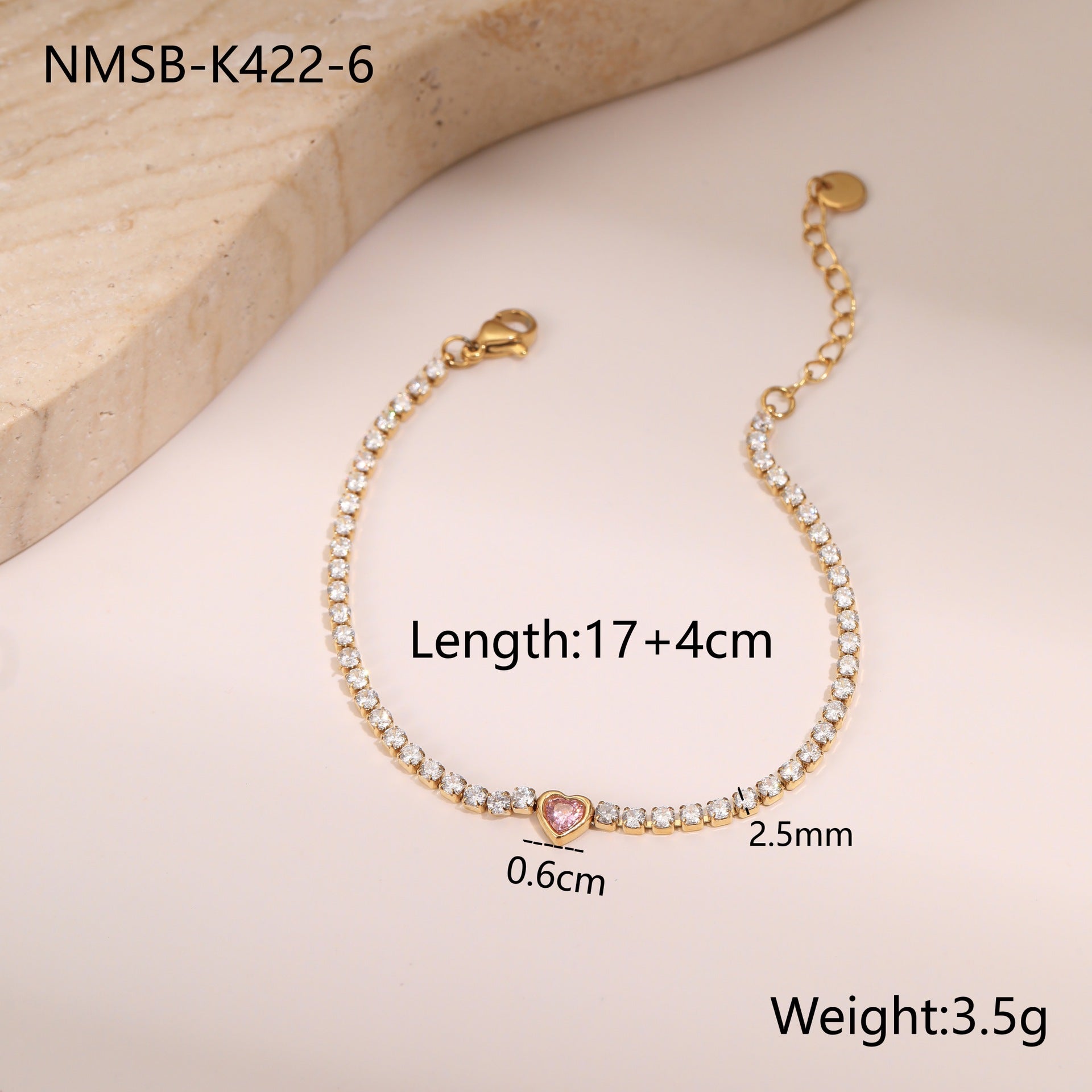 Pulsera de corazón de cristal