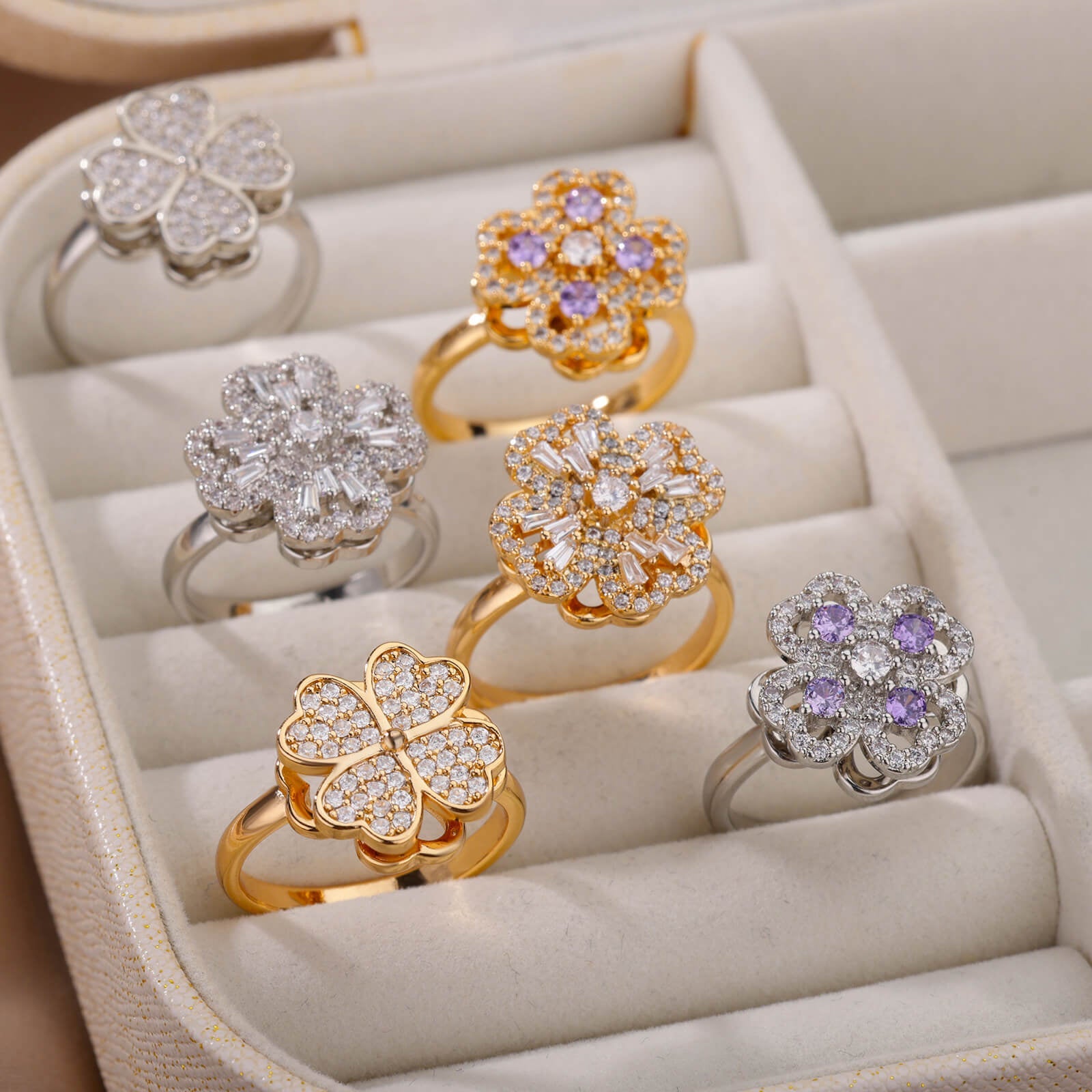 Anel Flower Rotativo com Zircónia