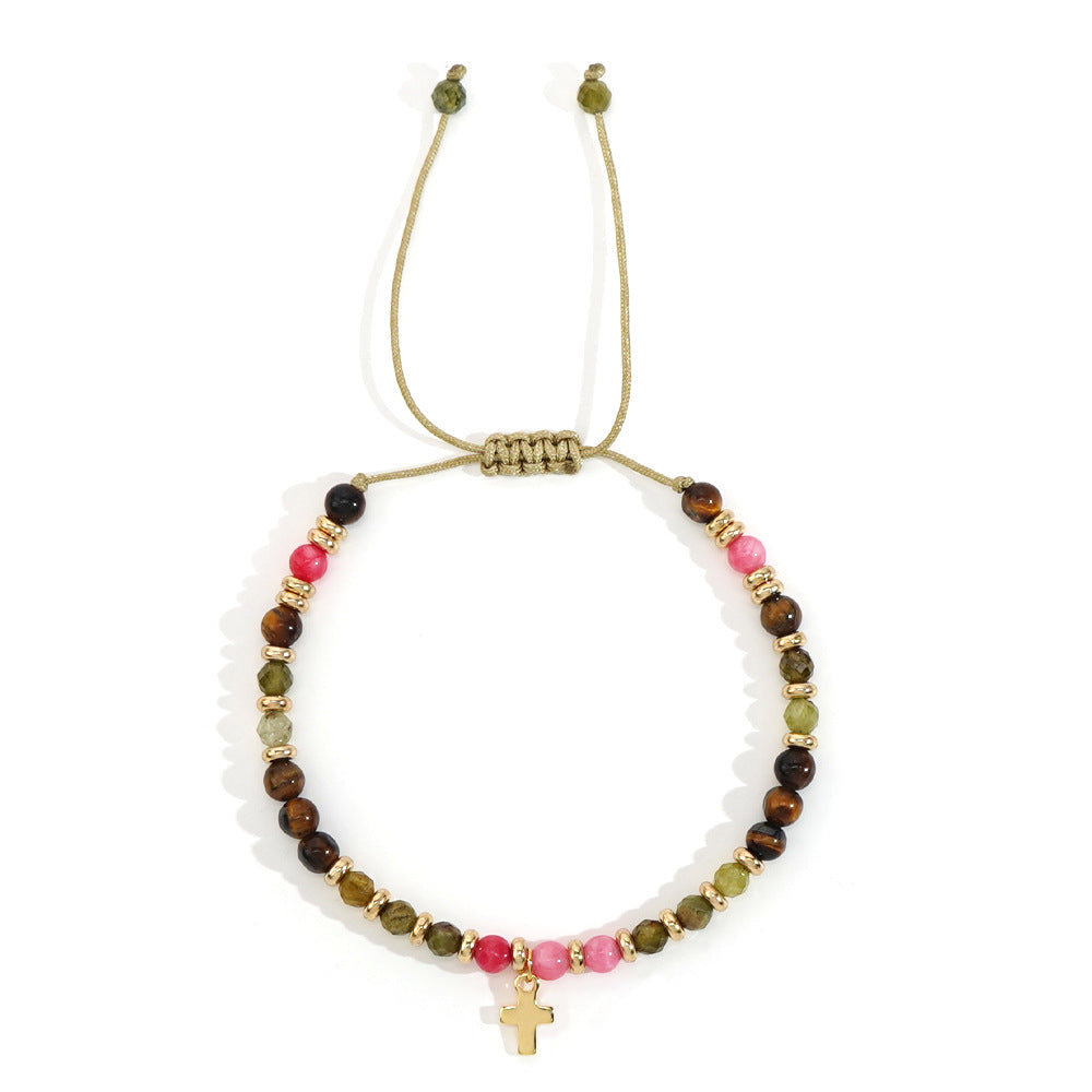 Pulseira com Cruz em Pedra Natural