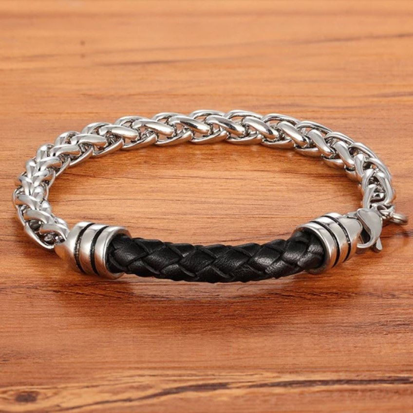 Leather and Stainless Steel Bracelet