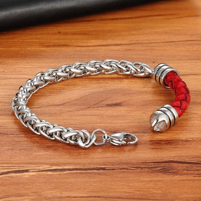 Pulseira de Couro e Aço Inoxidável