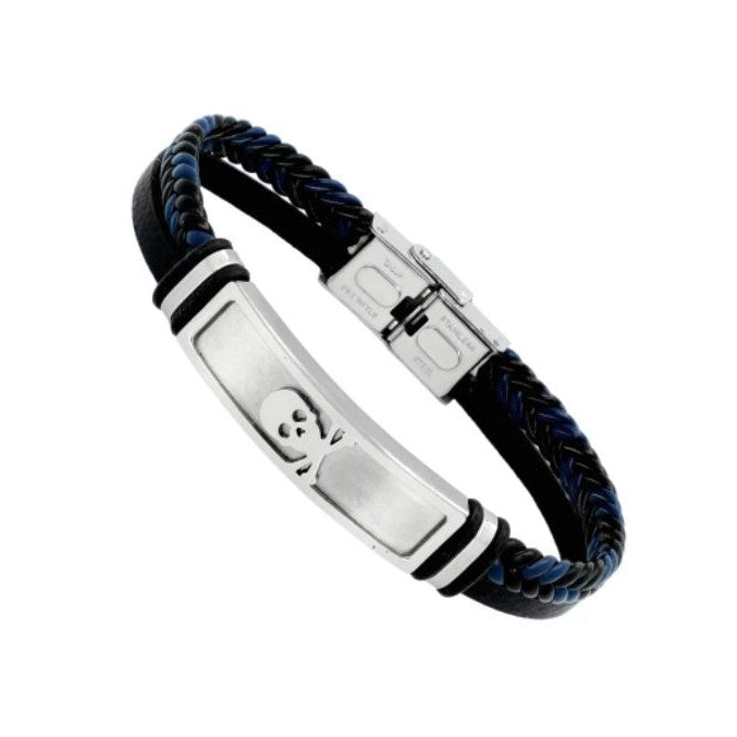 Skull Bracelet in Leather and Stainless Steel