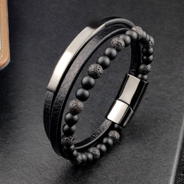 Leather bracelet with natural stone.