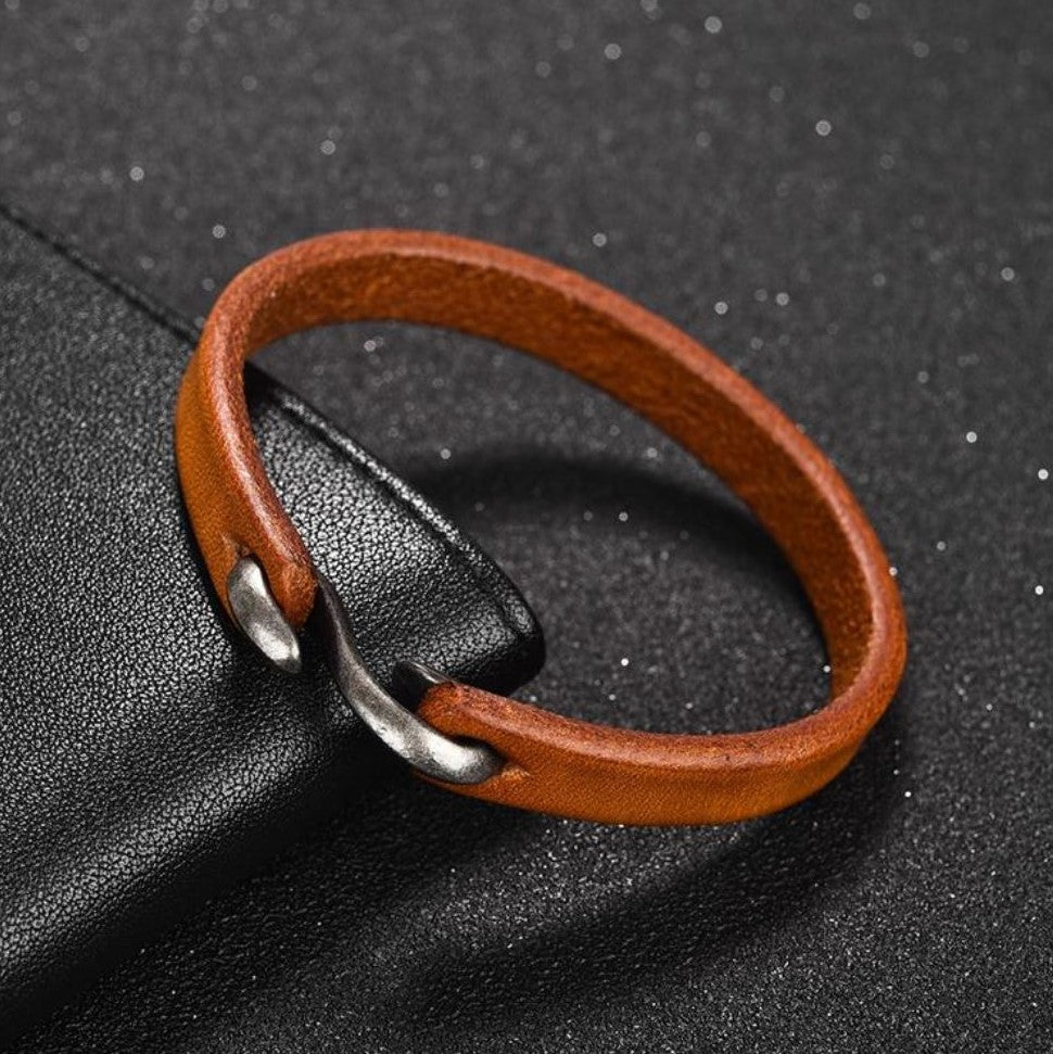 Pulseira de Couro e Aço Inoxidável