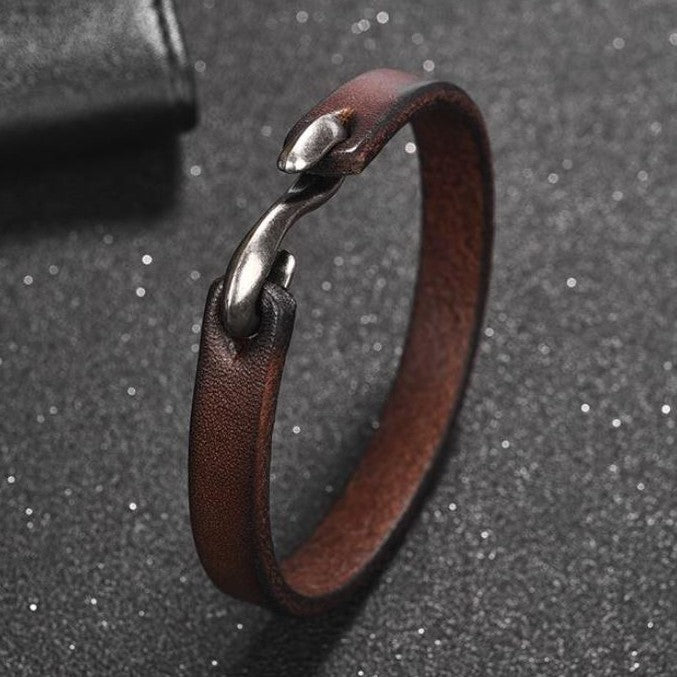 Pulseira de Couro e Aço Inoxidável