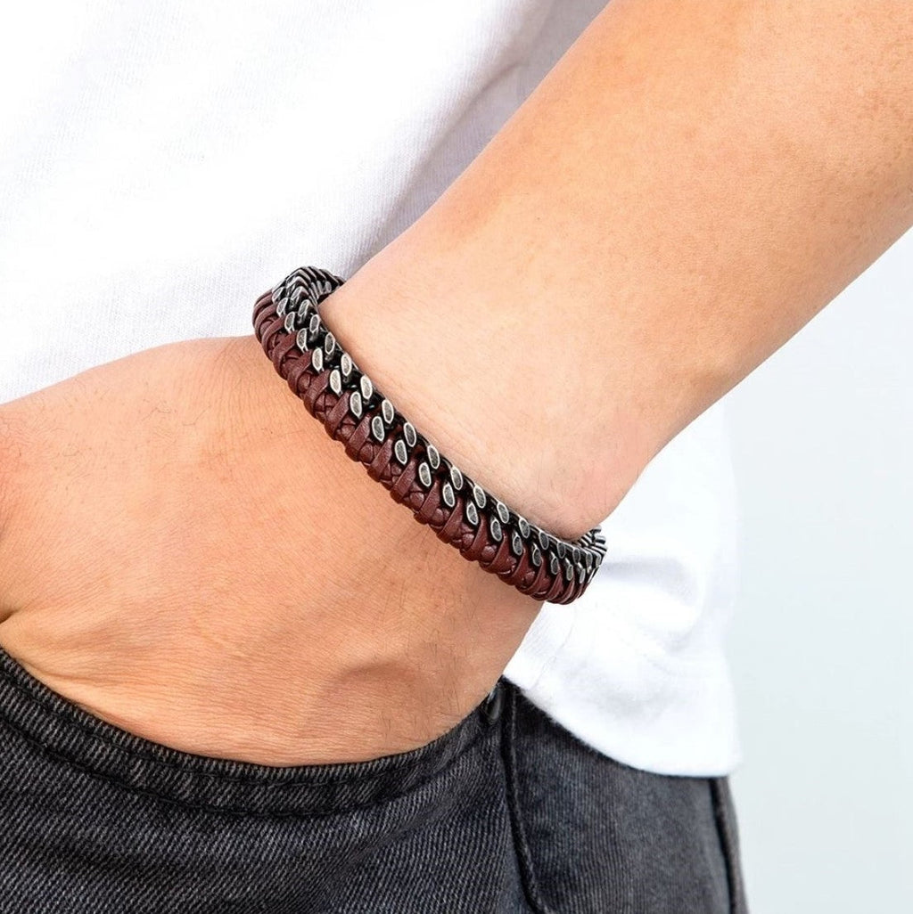 Leather and Stainless Steel Bracelet