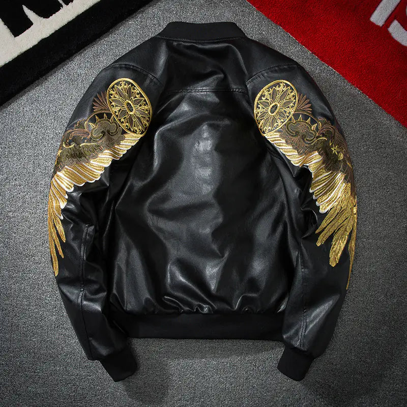 Embroidered Wing Baseball Jacket - Pilot Style