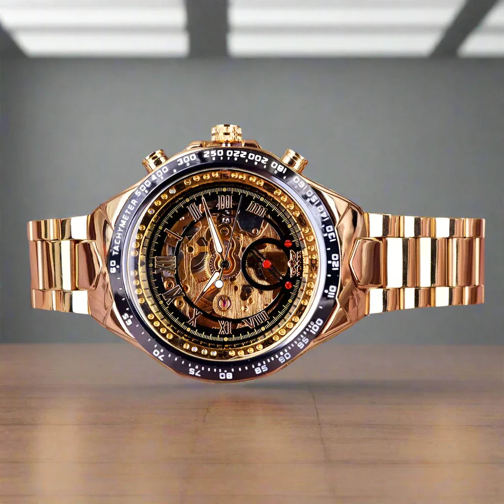 Men's gold mechanical watch