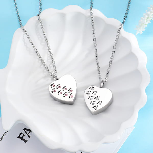 Pet Paw Print Urn Necklace – Stainless Steel Memorial Jewelry for Ashes with Funnel & Chain