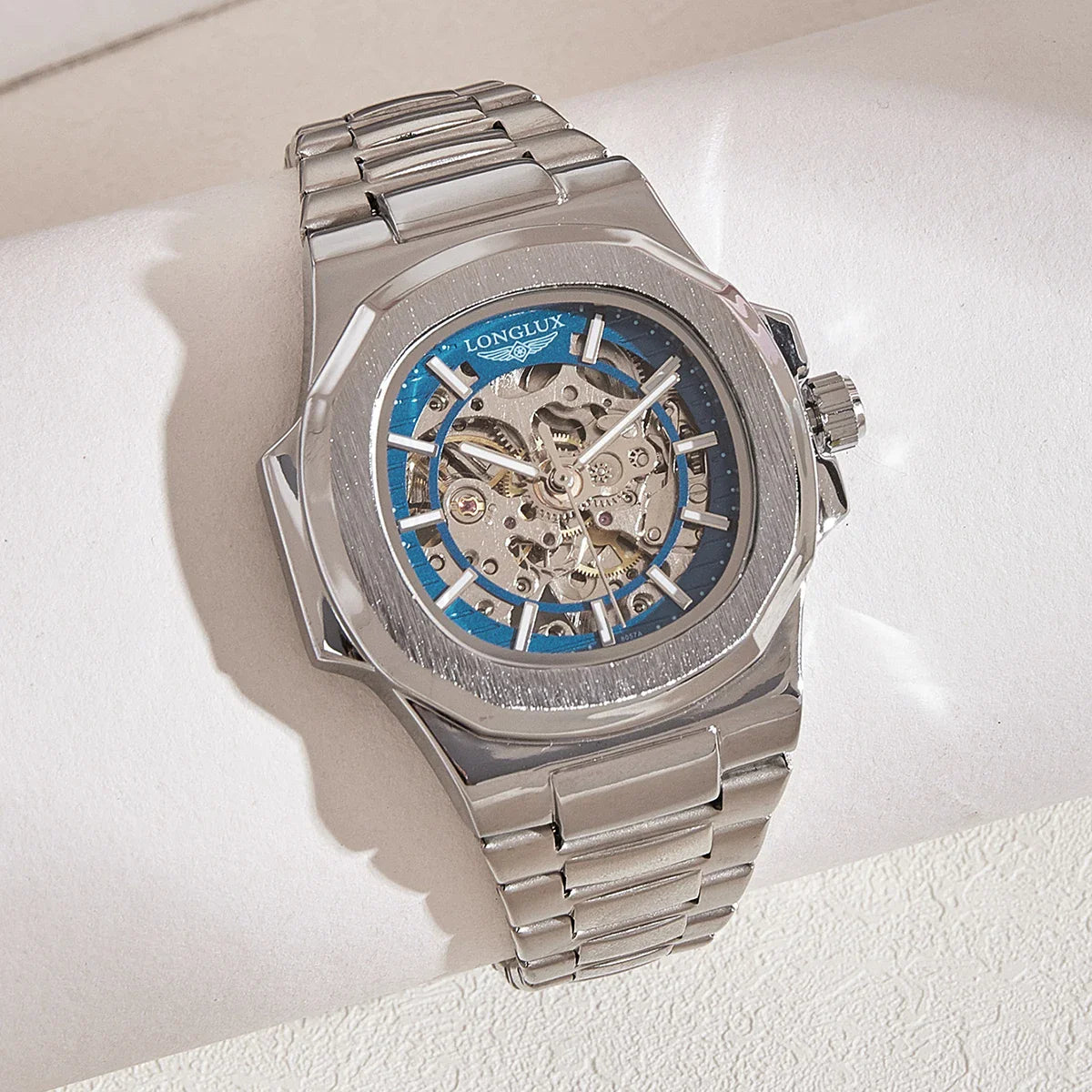 LONGLUX Luxury Automatic Skeleton Watch – Stainless Steel Waterproof Mechanical Timepiece for Men
