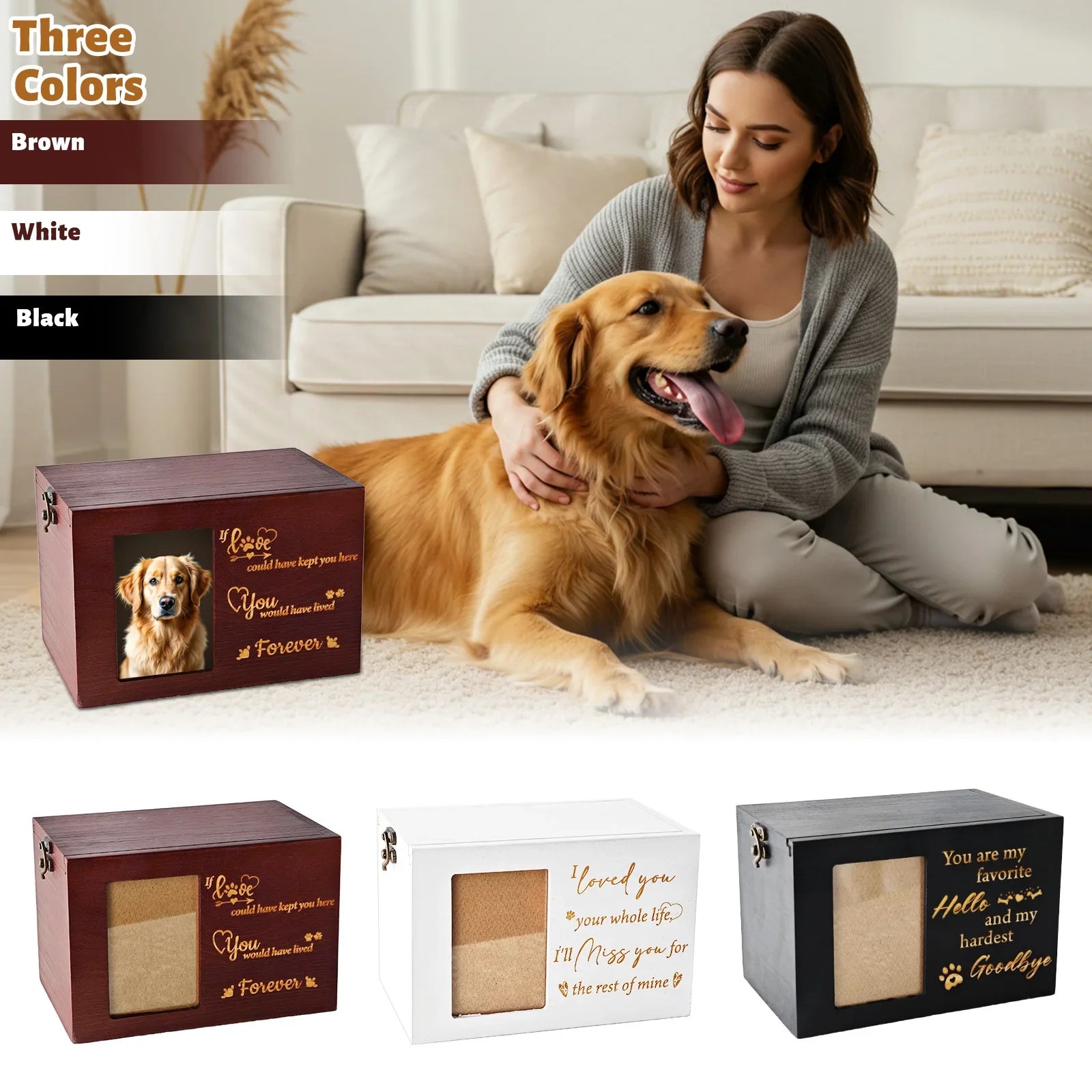 Wooden Pet Memorial Urn with Photo Frame - Dog Memorial Keepsake