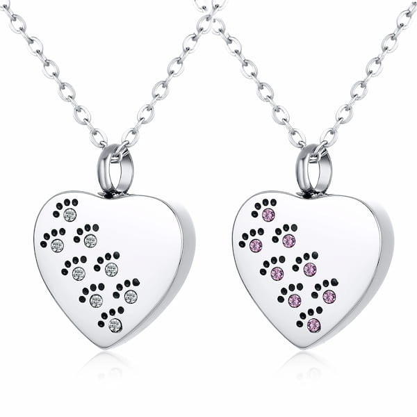 Pet Paw Print Urn Necklace – Stainless Steel Memorial Jewelry for Ashes with Funnel & Chain