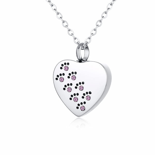 Pet Paw Print Urn Necklace – Stainless Steel Memorial Jewelry for Ashes with Funnel & Chain
