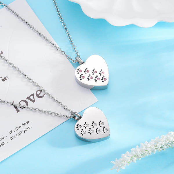 Pet Paw Print Urn Necklace – Stainless Steel Memorial Jewelry for Ashes with Funnel & Chain