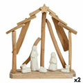 Ceramic Christmas Nativity Scene, Brown and White, 2 Units, 25 x 28 x 10 cm, Natural Wood Finish (2 Units)