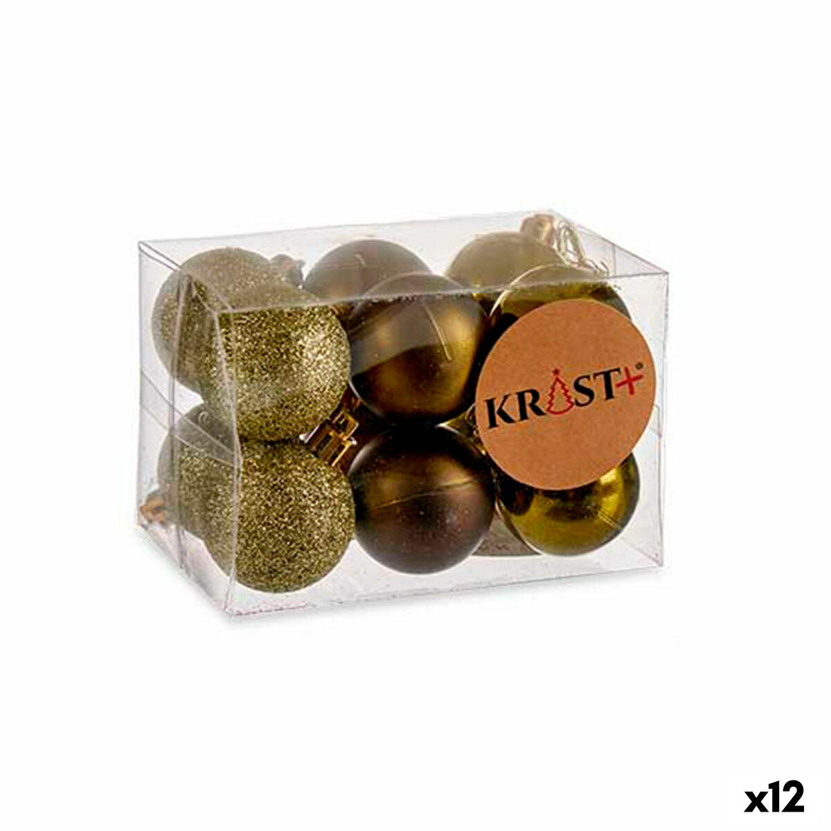 Set of 12 Green Plastic Christmas Balls, 4 x 5 x 4 cm