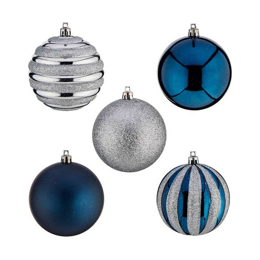 Set of 6 Plastic Blue Silver Christmas Balls, Ø 6 cm