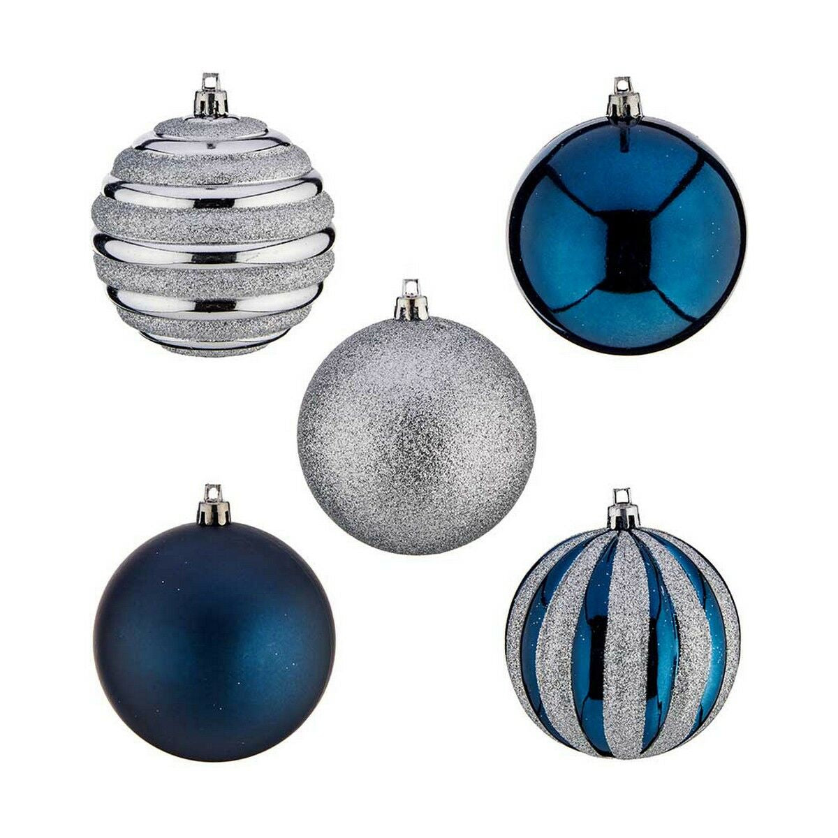Set of 6 Plastic Blue Silver Christmas Balls, Ø 6 cm