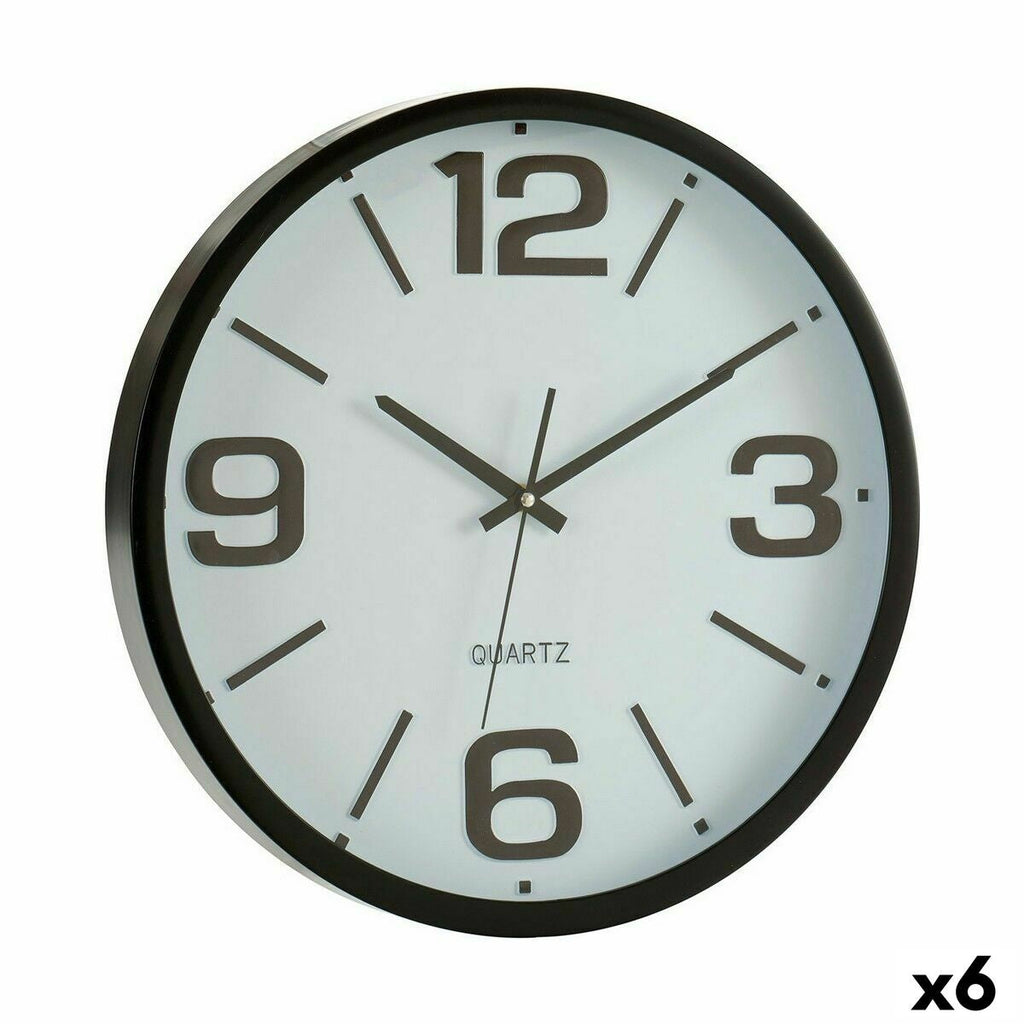 Reloj de pared de plástico cristal blanco y negro 40 x 5 x 40 cm (6 unidades)