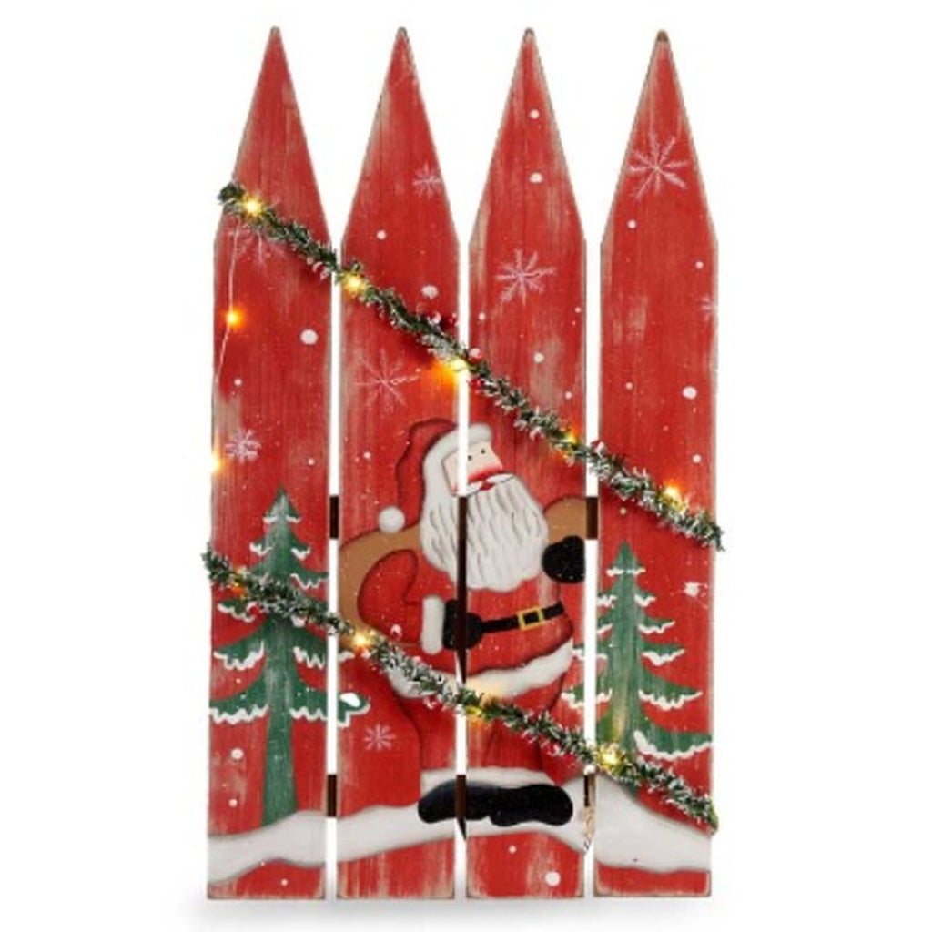 Decoração Suspensa Placa Pai Natal Leve LED Vermelho Plástico Madeira MDF 34,7 x 4 x 60 cm (6 Unidades)