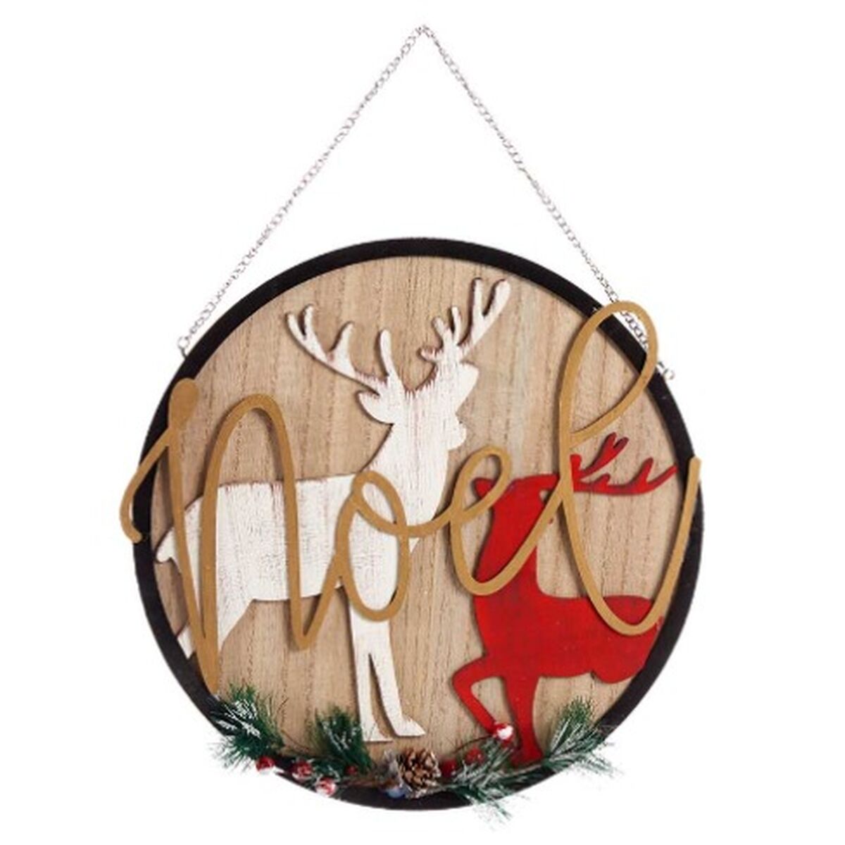 Hanging Christmas Reindeer Plaque Decoration, Natural Wood, MDF, 29 x 1 x 29 cm (6 Units)