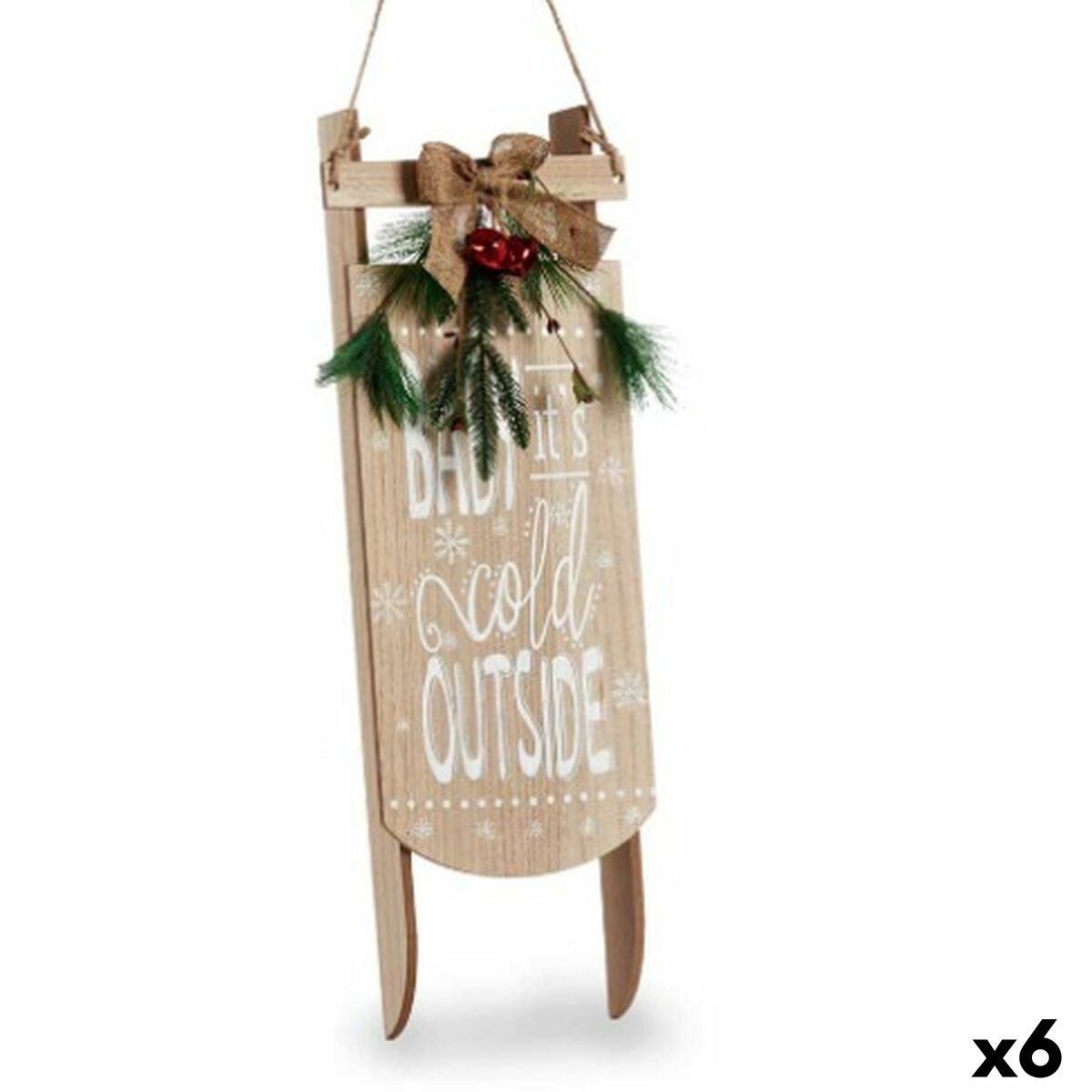 Hanging Decoration Sled Sign Beige MDF Wood 20 x 5 x 69 cm (6 Units)
