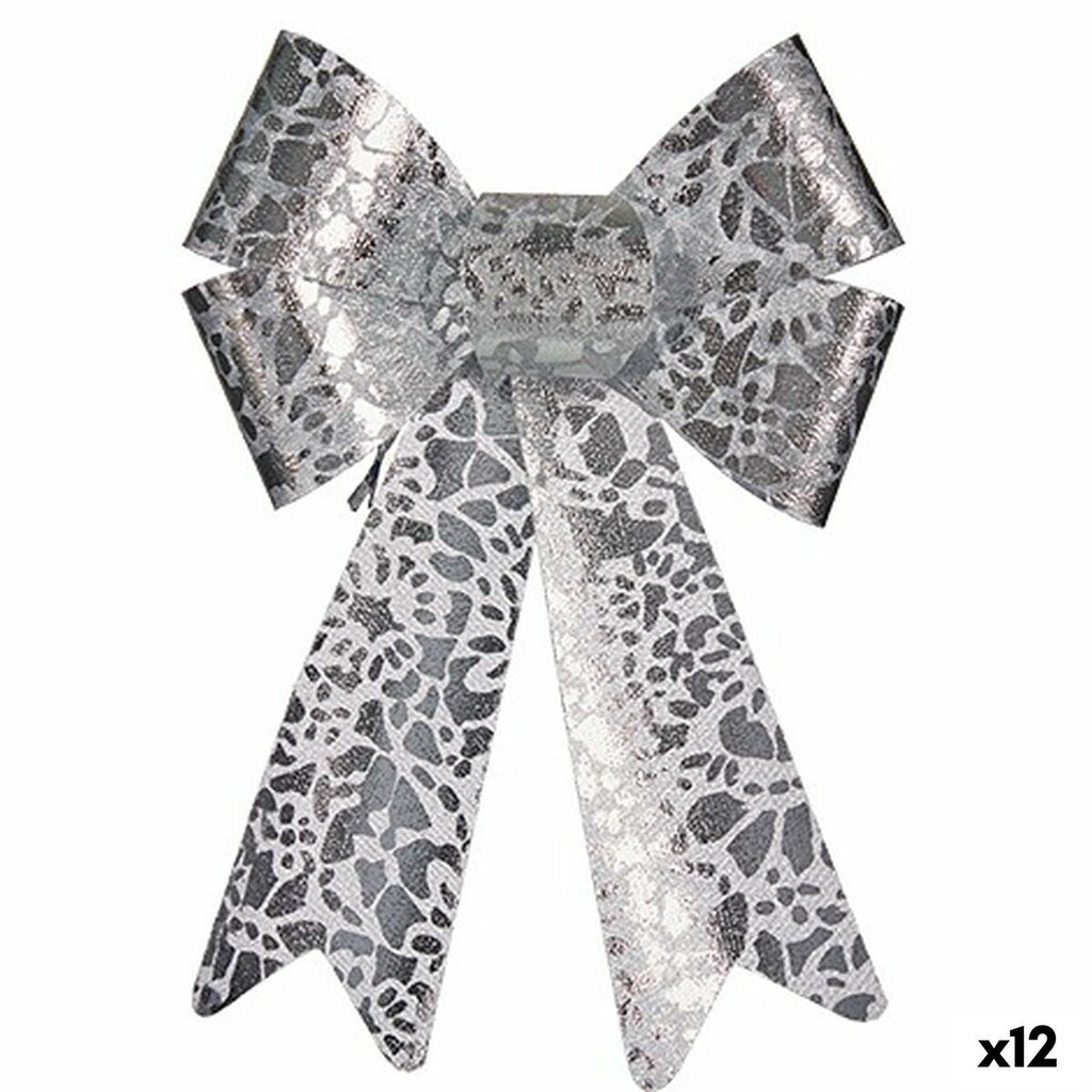 Krist+ HJ1-12011 Silver PVC Printed Bow 16 x 24 x 4 cm Christmas Ornament (12 Units)