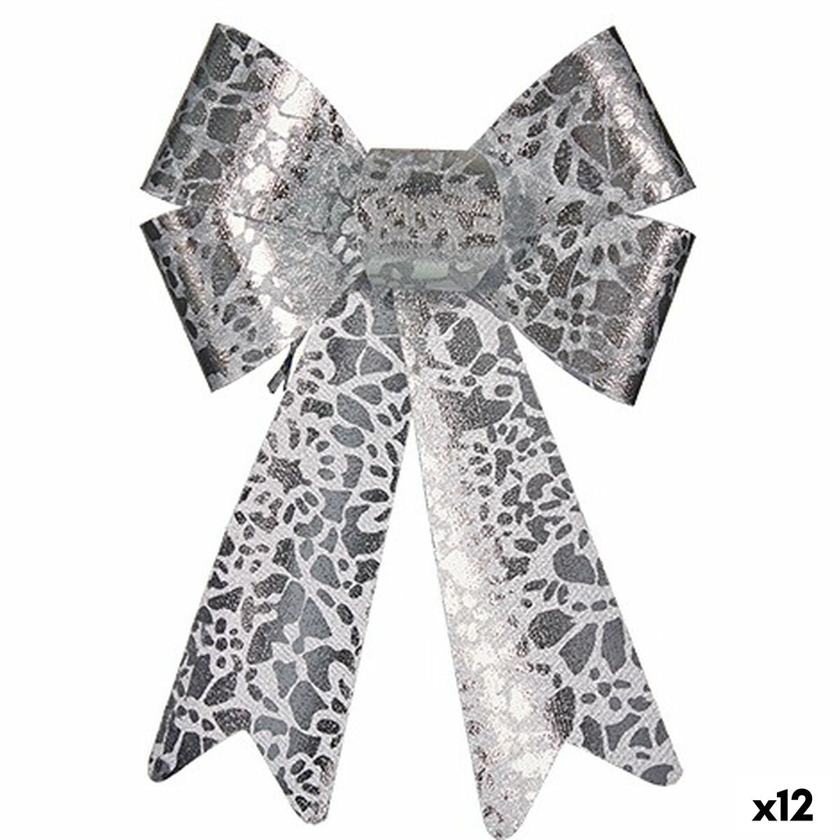 Krist+ HJ1-12011 Silver PVC Printed Bow 16 x 24 x 4 cm Christmas Ornament (12 Units)