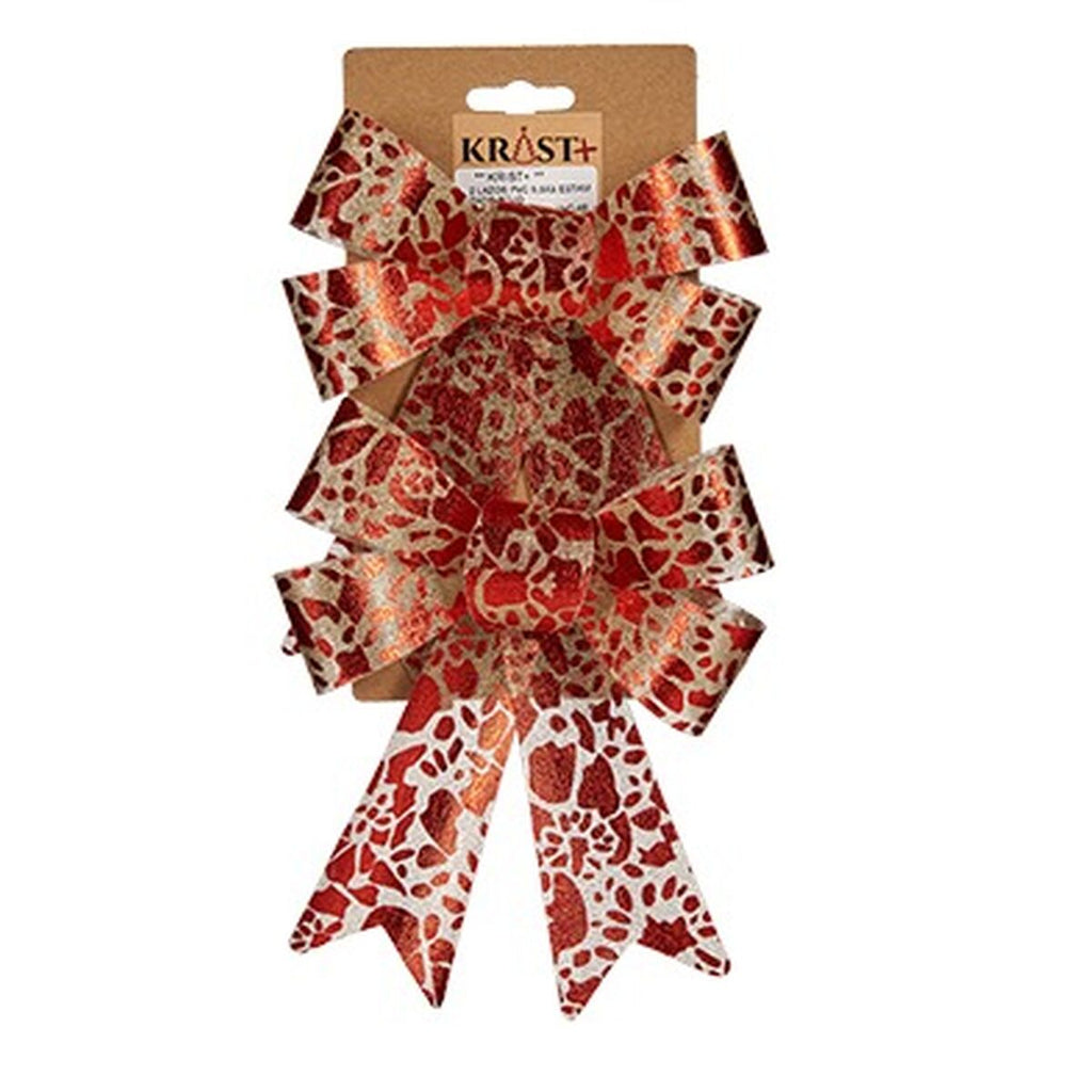 Krist+ HJ1-12007 Red Gold Printed PVC Ribbon 15 x 4 x 16 cm Christmas Ornament (12 Units)